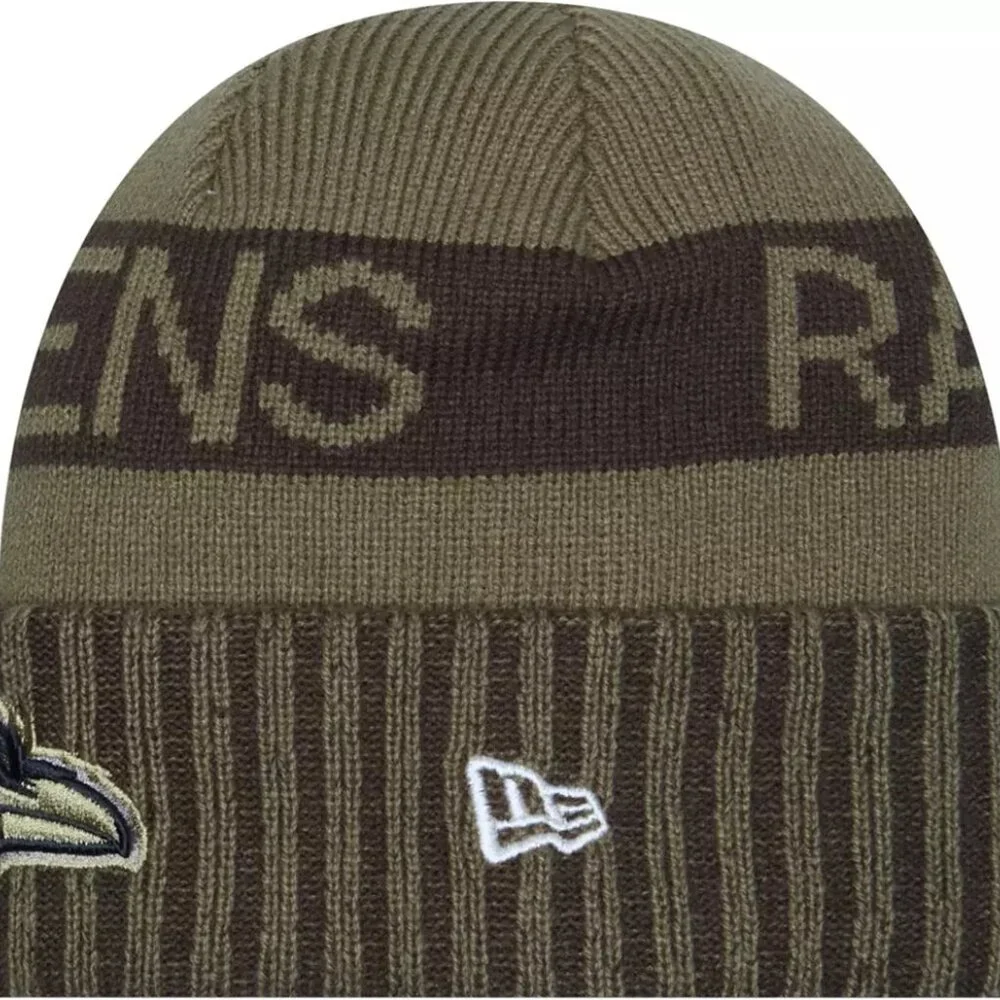 New Era Adult Baltimore Ravens Salute To Service 2025 Olive Green Knit Hat